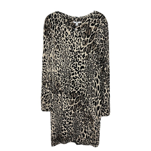 Bar 111 Elegant Women’s Leopard Print Long Sleeve Stretch Jersey Dress Sz L New - Picture 1 of 5